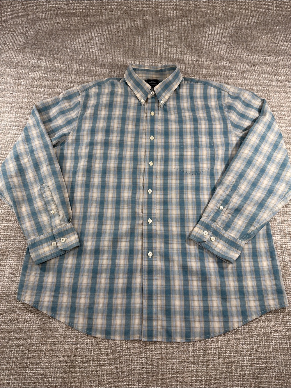 Classic Button-Down Plaid Shirt - Light Blue teal & cream hues